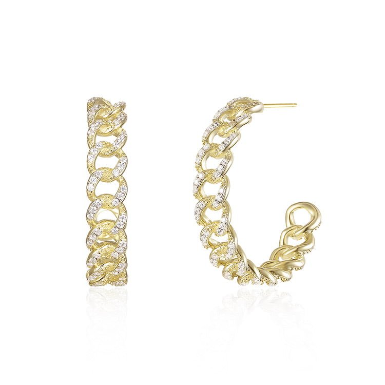 Curved chain zircon earrings SES01197