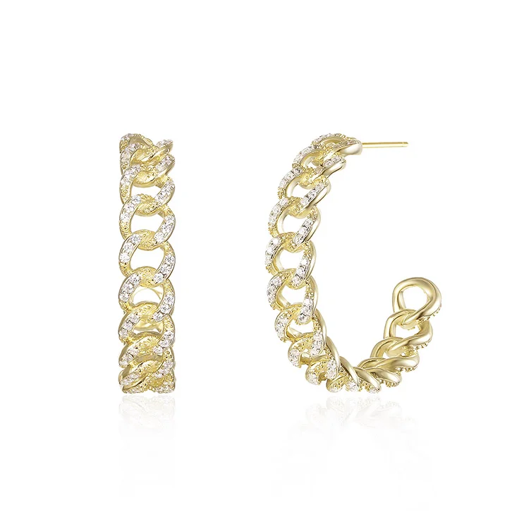 Curved chain zircon earrings SES01197