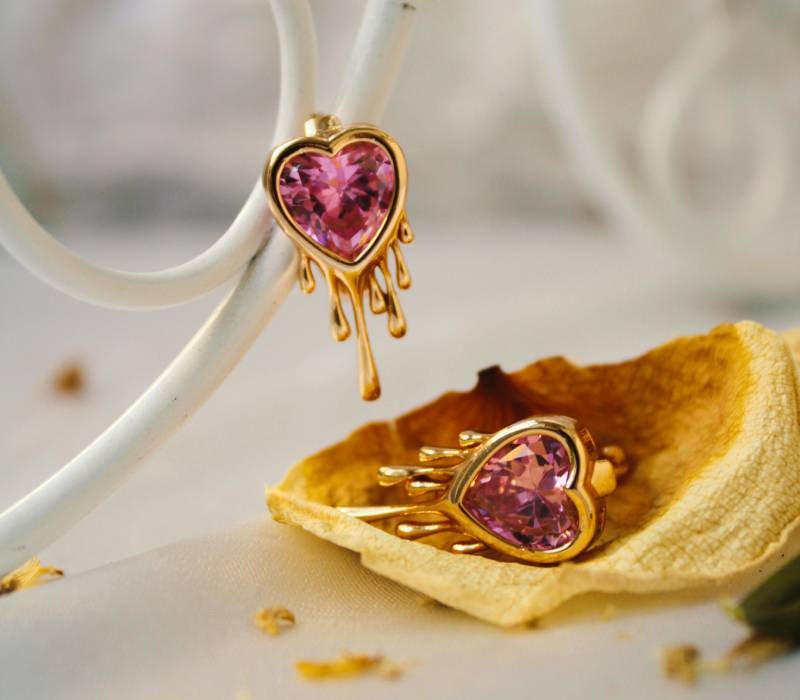 gold plated heart stones earrings