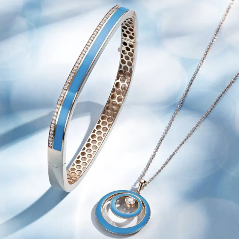Blue Enamel Bangle and Pendant